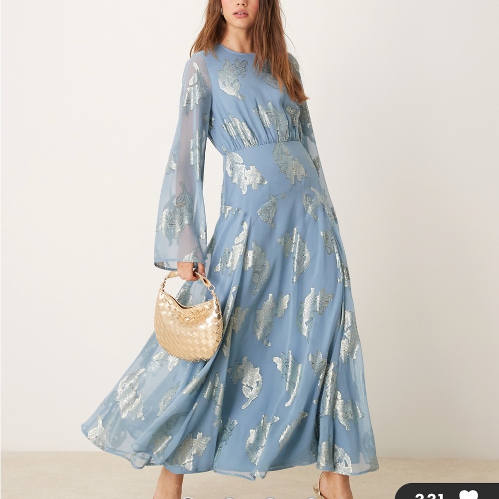 ASOS Light Blue and Silver Long Sleeve Dress